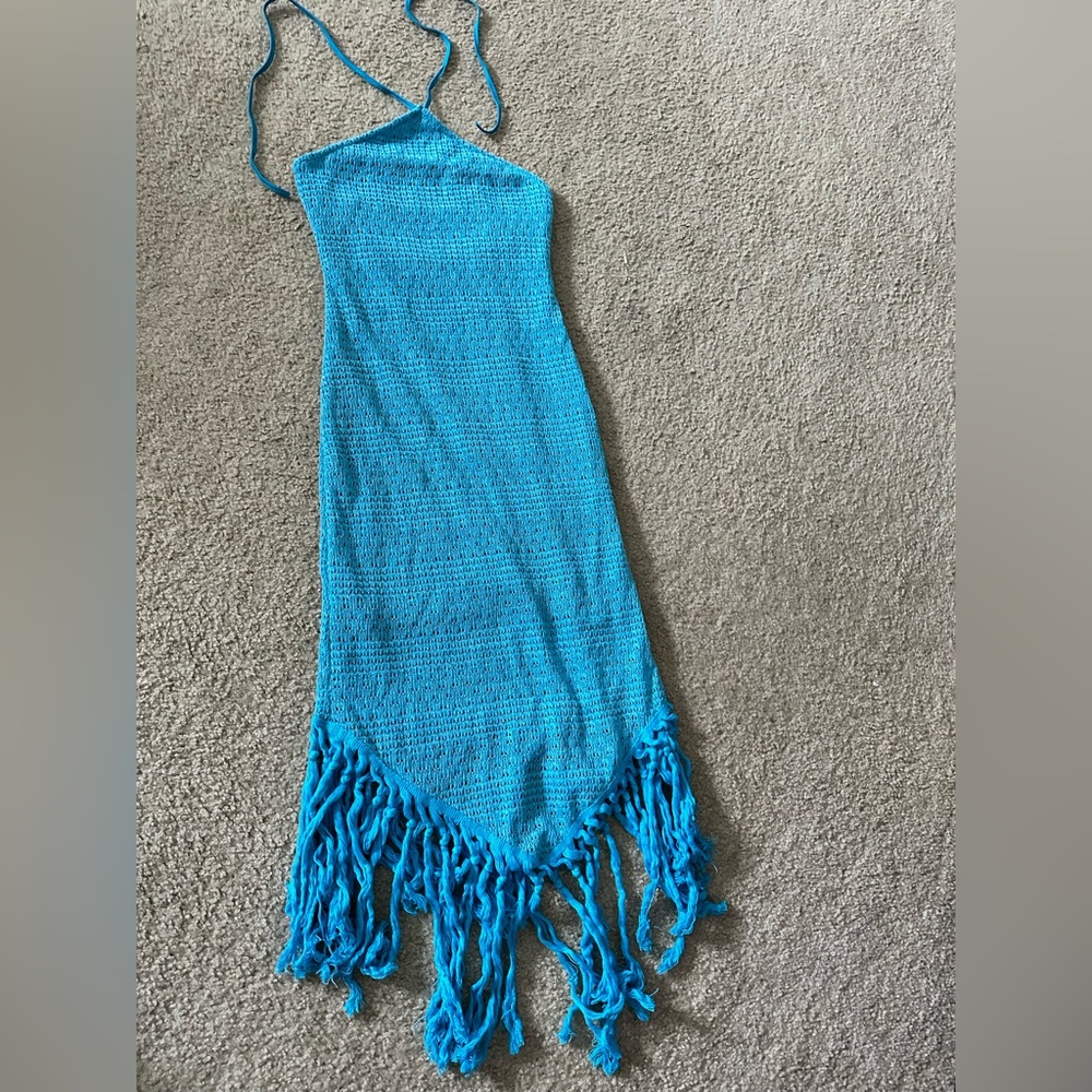 SHEIN vacay tie backless tassel tie mesh halter dress